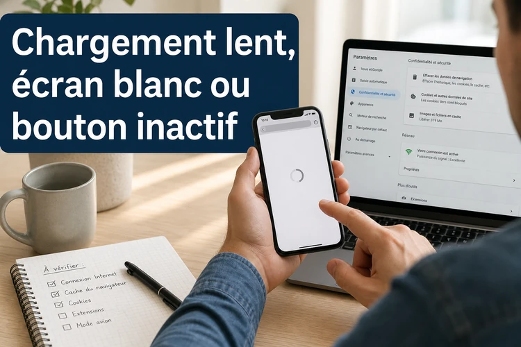Chargement lent, écran blanc ou bouton inactif